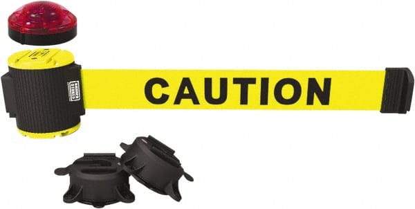 Banner Stakes - 7" High x 30' Long x 2" Wide Magnetic Wall Mount Barrier - Plastic & Polyester, Matte Finish, Yellow, Used As Is - Exact Tool & Supply