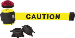 Banner Stakes - 7" High x 30' Long x 2" Wide Magnetic Wall Mount Barrier - Plastic & Polyester, Matte Finish, Yellow, Used As Is - Exact Tool & Supply