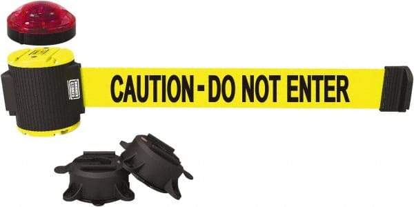 Banner Stakes - 7" High x 30' Long x 2" Wide Magnetic Wall Mount Barrier - Plastic & Polyester, Matte Finish, Yellow, Used As Is - Exact Tool & Supply