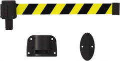 Banner Stakes - 6.61" High x 15' Long x 2" Wide Wall Mount Barrier - Plastic & Polyester, Matte Finish, Yellow/Black, Used As Is - Exact Tool & Supply