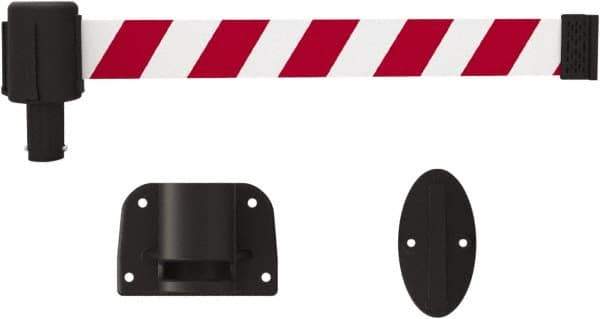 Banner Stakes - 6.61" High x 15' Long x 2" Wide Wall Mount Barrier - Plastic & Polyester, Matte Finish, Red/White, Used As Is - Exact Tool & Supply