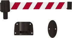Banner Stakes - 6.61" High x 15' Long x 2" Wide Wall Mount Barrier - Plastic & Polyester, Matte Finish, Red/White, Used As Is - Exact Tool & Supply