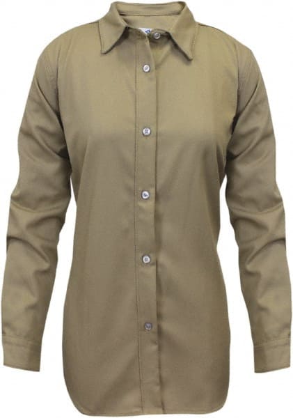 National Safety Apparel - Size 2XL Khaki Flame Resistant/Retardant Long Sleeve Button Down Shirt - Exact Tool & Supply