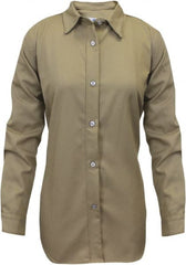 National Safety Apparel - Size L Khaki Flame Resistant/Retardant Long Sleeve Button Down Shirt - Exact Tool & Supply