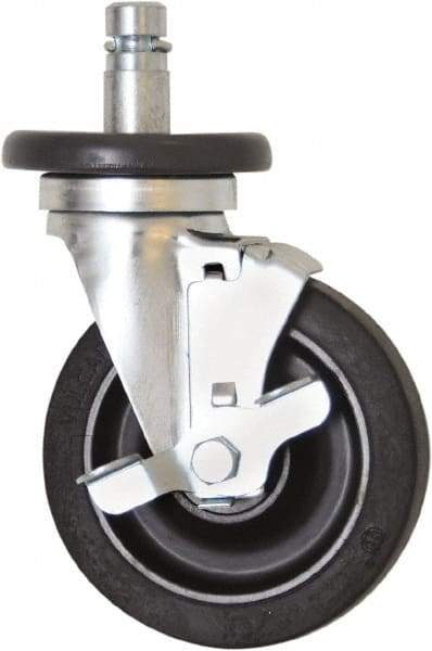 Eagle MHC - 5" Diam x 1-1/4" Wide x 8-1/4" OAH Stem Mount Swivel Caster with Brake - Rubber, 300 Lb Capacity, Plain Bearing, 1" Round Stem - Exact Tool & Supply