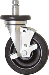 Eagle MHC - 5" Diam x 1-1/4" Wide x 8-1/4" OAH Stem Mount Swivel Caster with Brake - Rubber, 300 Lb Capacity, Plain Bearing, 1" Round Stem - Exact Tool & Supply