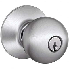 Schlage - 1-3/8 to 1-3/4" Door Thickness, Satin Chrome Entry Knob Lockset - Exact Tool & Supply
