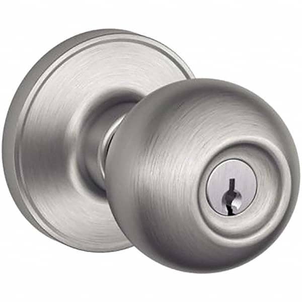 Schlage - 1-3/8 to 1-3/4" Door Thickness, Satin Stainless Steel Entry Knob Lockset - Exact Tool & Supply