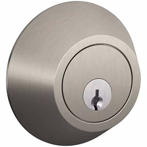 Schlage - 1-5/8 to 1-3/4" Door Thickness, Satin Chrome Finish, Single Cylinder Deadbolt - Exact Tool & Supply
