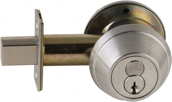 Schlage - 1-5/8 to 1-3/4" Door Thickness, Satin Nickel Finish, Single Cylinder Deadbolt - Exact Tool & Supply