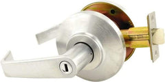 Stanley - Grade 2 Privacy Lever Lockset for 1-3/8 to 2" Thick Doors - 2-3/4" Back Set, No Cylinder, Brass, Satin Chrome Finish - Exact Tool & Supply
