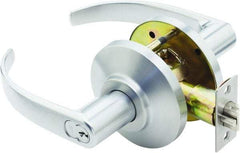 Stanley - Grade 2 Storeroom Lever Lockset for 1-3/8 to 2" Thick Doors - 2-3/4" Back Set, Best SFIC Cylinder, Brass, Satin Chrome Finish - Exact Tool & Supply