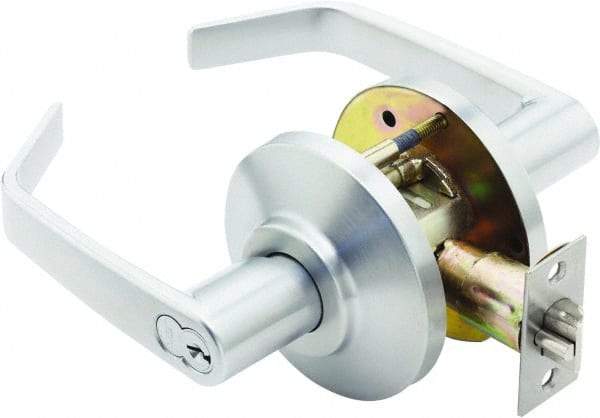 Stanley - Grade 2 Entry Lever Lockset for 1-3/8 to 2" Thick Doors - 2-3/4" Back Set, Best SFIC Cylinder, Brass, Satin Chrome Finish - Exact Tool & Supply