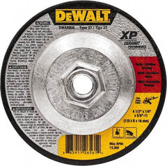DeWALT - 4-1/2" Wheel Diam, 1/4" Wheel Thickness, 5/8" Arbor Hole, Type 27 Depressed Center Wheel - Fine/Coarse Grade, Ceramic, 13,300 Max RPM - Exact Tool & Supply