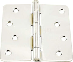 Hager - 4" Wide x 4" High 1/4 Radius Residential Hinge - Round Edge, Steel, Bright Chrome Finish - Exact Tool & Supply