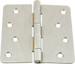 Hager - 4" Wide x 4" High 1/4 Radius Residential Hinge - Round Edge, Steel, Satin Chrome Finish - Exact Tool & Supply