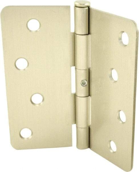 Hager - 4" Wide x 4" High 1/4 Radius Residential Hinge - Round Edge, Steel, Satin Nickel Finish - Exact Tool & Supply
