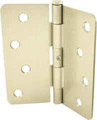 Hager - 4" Wide x 4" High 1/4 Radius Residential Hinge - Round Edge, Steel, Satin Nickel Finish - Exact Tool & Supply