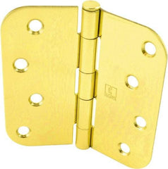 Hager - 4" Wide x 4" High 5/8 Radius Residential Hinge - Round Edge, Steel, Bright Brass Finish - Exact Tool & Supply