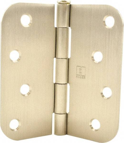 Hager - 4" Wide x 4" High 5/8 Radius Residential Hinge - Round Edge, Steel, Satin Nickel Finish - Exact Tool & Supply