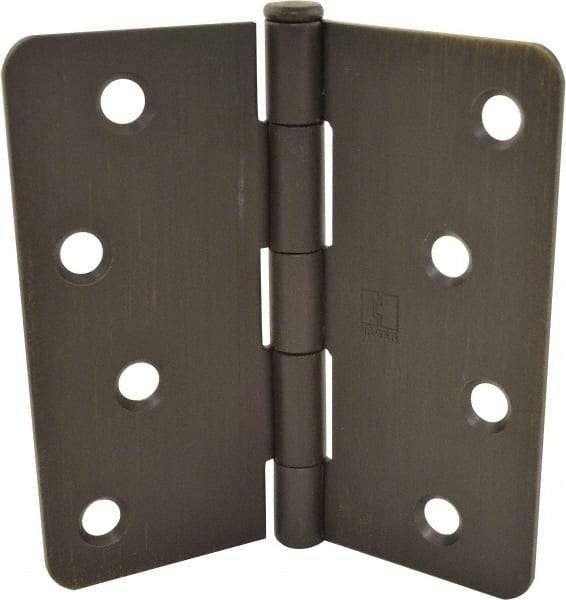 Hager - 4" Wide x 4" High 1/4 Radius Residential Hinge - Round Edge, Steel, Bronze Finish - Exact Tool & Supply