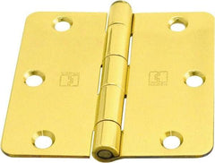 Hager - 3-1/2" Wide x 3-1/2" High 1/4 Radius Residential Hinge - Round Edge, Steel, Bright Brass Finish - Exact Tool & Supply