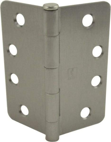 Hager - 4" Wide x 4" High 1/4 Radius Residential Hinge - Round Edge, Steel, Satin Chrome Finish - Exact Tool & Supply