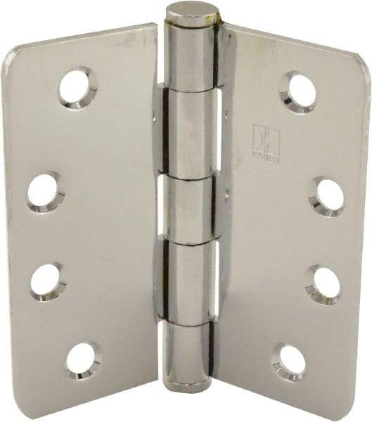Hager - 4" Wide x 4" High 1/4 Radius Residential Hinge - Round Edge, Steel, Bright Chrome Finish - Exact Tool & Supply