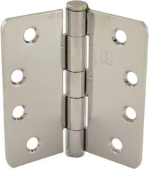 Hager - 4" Wide x 4" High 1/4 Radius Residential Hinge - Round Edge, Steel, Bright Chrome Finish - Exact Tool & Supply