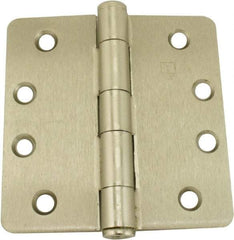 Hager - 4" Wide x 4" High 1/4 Radius Residential Hinge - Round Edge, Steel, Satin Nickel Finish - Exact Tool & Supply