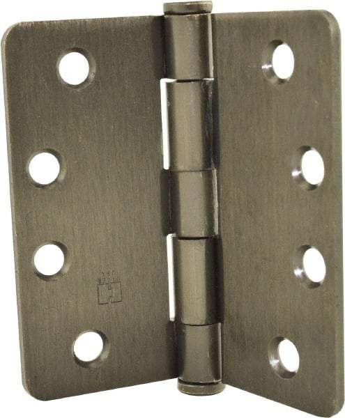 Hager - 4" Wide x 4" High 1/4 Radius Residential Hinge - Round Edge, Steel, Oil Rubbed Bronze Finish - Exact Tool & Supply