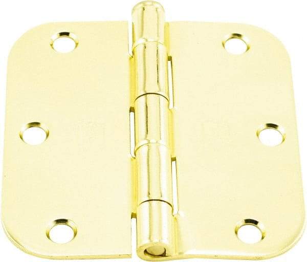 Hager - 3-1/2" Wide x 3-1/2" High 5/8 Radius Residential Hinge - Round Edge, Steel, Bright Brass Finish - Exact Tool & Supply