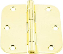 Hager - 3-1/2" Wide x 3-1/2" High 5/8 Radius Residential Hinge - Round Edge, Steel, Bright Brass Finish - Exact Tool & Supply