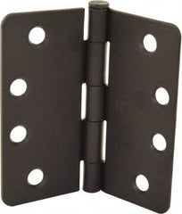 Hager - 4" Wide x 4" High 1/4 Radius Residential Hinge - Round Edge, Steel, Flat Black Finish - Exact Tool & Supply