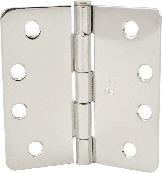 Hager - 4" Wide x 4" High 1/4 Radius Residential Hinge - Round Edge, Steel, Bright Chrome Finish - Exact Tool & Supply