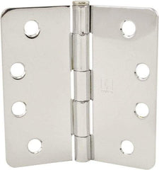 Hager - 4" Wide x 4" High 1/4 Radius Residential Hinge - Round Edge, Steel, Bright Chrome Finish - Exact Tool & Supply