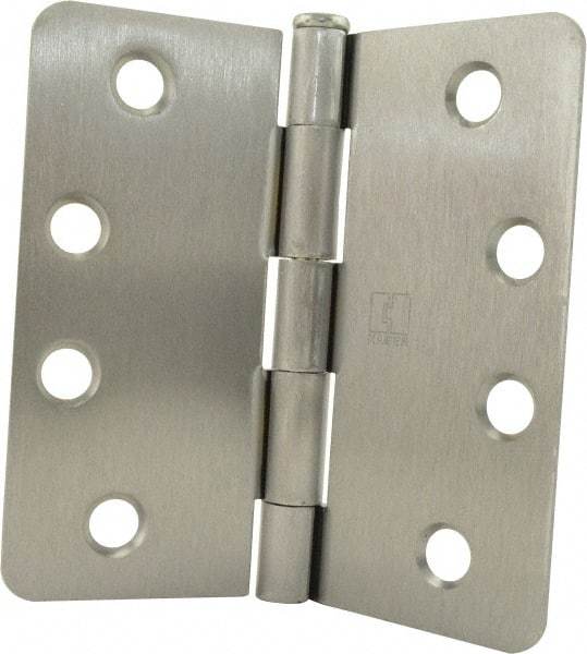 Hager - 4" Wide x 4" High 1/4 Radius Residential Hinge - Round Edge, Steel, Satin Chrome Finish - Exact Tool & Supply