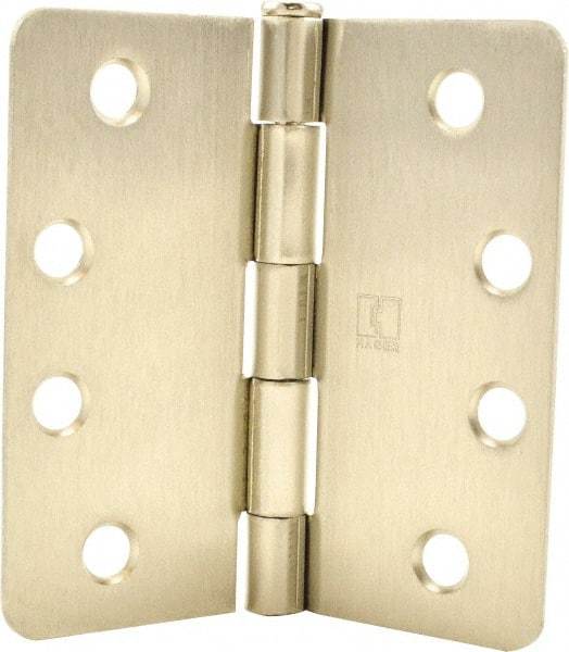 Hager - 4" Wide x 4" High 1/4 Radius Residential Hinge - Round Edge, Steel, Satin Nickel Finish - Exact Tool & Supply