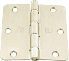 Hager - 3-1/2" Wide x 3-1/2" High 1/4 Radius Residential Hinge - Round Edge, Steel, Satin Nickel Finish - Exact Tool & Supply