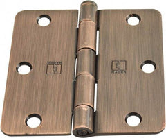 Hager - 3-1/2" Wide x 3-1/2" High 1/4 Radius Residential Hinge - Round Edge, Steel, Antique Bronze Finish - Exact Tool & Supply