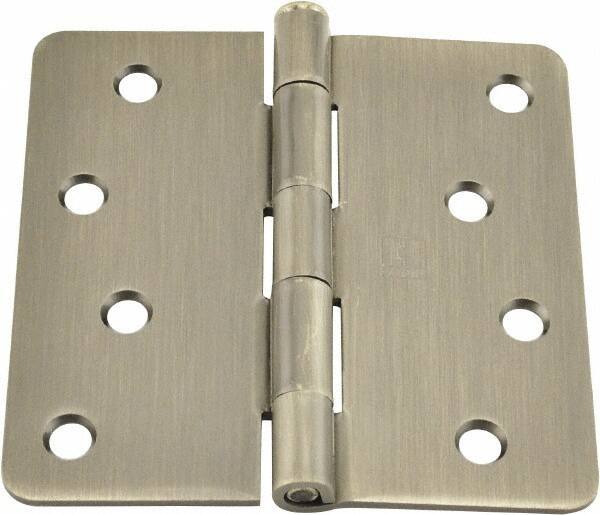 Hager - 4" Wide x 4" High 1/4 Radius Residential Hinge - Round Edge, Steel, Nickel Finish - Exact Tool & Supply
