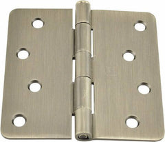 Hager - 4" Wide x 4" High 1/4 Radius Residential Hinge - Round Edge, Steel, Nickel Finish - Exact Tool & Supply
