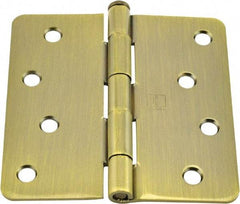 Hager - 4" Wide x 4" High 1/4 Radius Residential Hinge - Round Edge, Steel, Antique Brass Finish - Exact Tool & Supply
