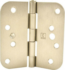 Hager - 4" Wide x 4" High 5/8 Radius Residential Hinge - Round Edge, Steel, Satin Nickel Finish - Exact Tool & Supply