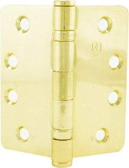 Hager - 4" Wide x 4" High 5/8 Radius Residential Hinge - Round Edge, Steel, Bright Brass Finish - Exact Tool & Supply