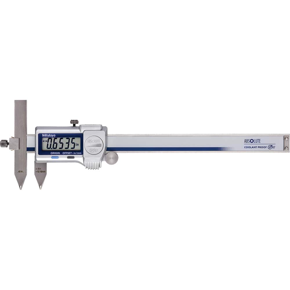 Mitutoyo - Electronic Calipers; Minimum Measurement (Decimal Inch): 0.4000 ; Maximum Measurement (Decimal Inch): 6 ; Maximum Measurement (mm): 150.00 ; Accuracy Plus/Minus (Decimal Inch): 0.0015 ; Resolution (Decimal Inch): 0.0005 ; Resolution (mm): 0.01 - Exact Tool & Supply