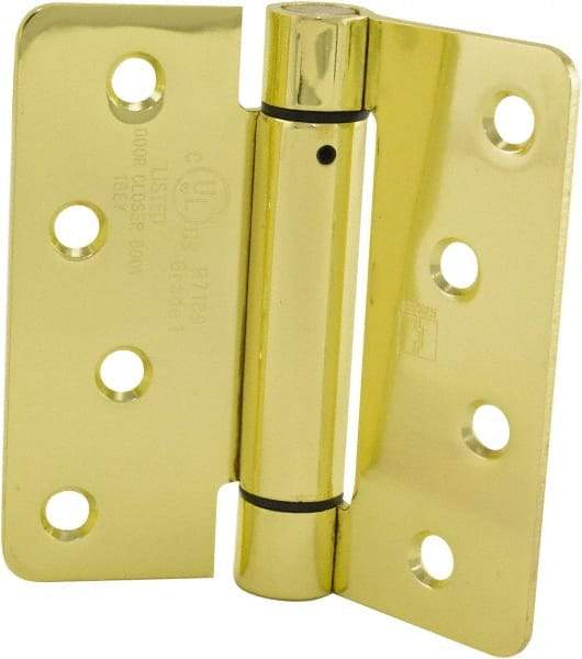 Hager - 4" Wide x 4" High Special Residential Residential Hinge - Round Edge, Steel, Bright Brass Finish - Exact Tool & Supply