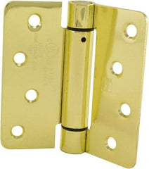 Hager - 4" Wide x 4" High Special Residential Residential Hinge - Round Edge, Steel, Bright Brass Finish - Exact Tool & Supply