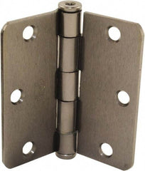 Hager - 3-1/2" Wide x 3-1/2" High Standard Weight Plain Bearing Residential Hinge - Round Edge, Steel, Black Nickel Finish - Exact Tool & Supply