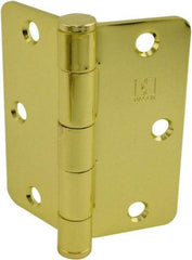 Hager - 3-1/2" Wide x 3-1/2" High Standard Weight Plain Bearing Residential Hinge - Round Edge, Steel, Bright Brass Finish - Exact Tool & Supply
